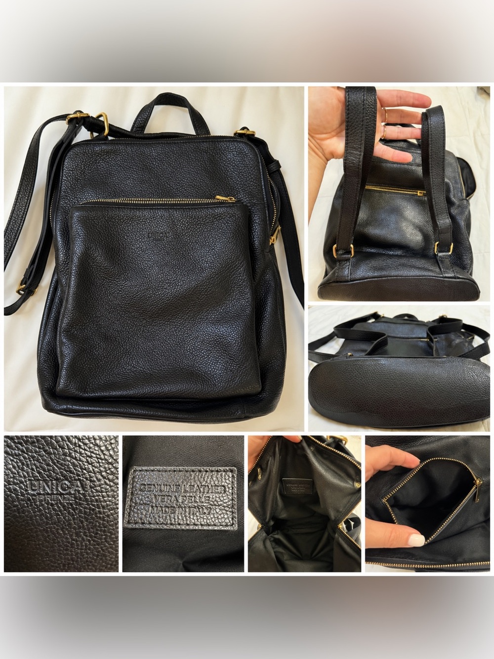 UNICA Firenze Black Genuine Italian Leather - Made in Italy - Backpack